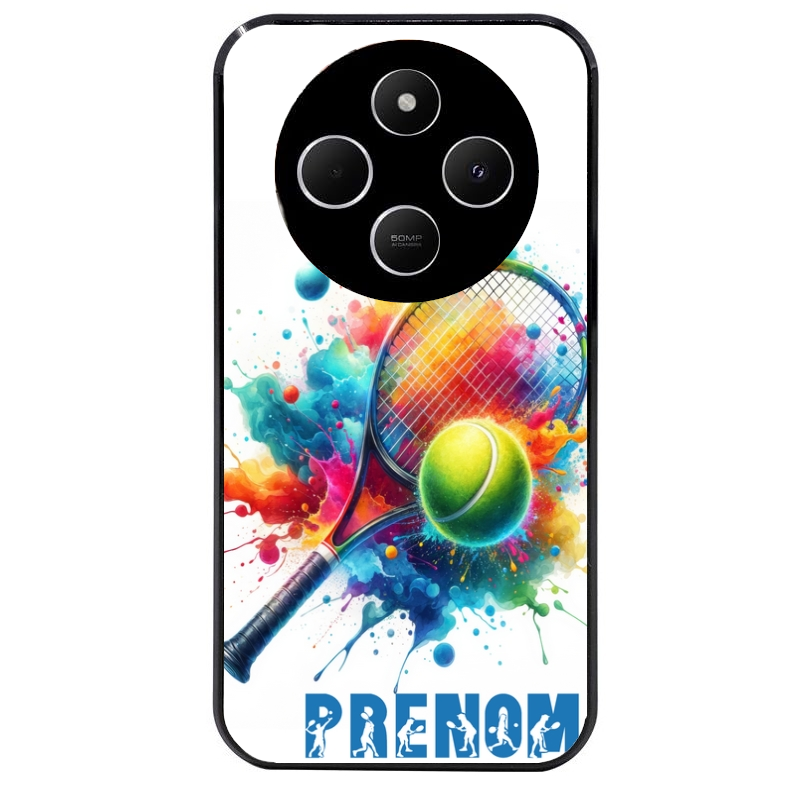 Coque noire taperso pour POCO C75 avec motif tennis raquette personnalisee protection antichoc personnalisée