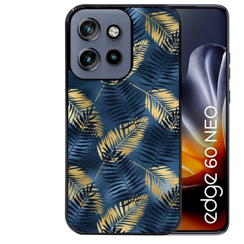 Coque noire taperso pour Moto Edge 60 et Neo Fusion Pro avec motif palmier bleu protection antichoc personnalisée