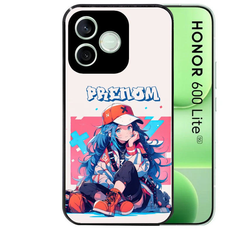 Coque noire pour Honor 600 LITE avec motif anime casquette personnalisée protection antichoc personnalisée