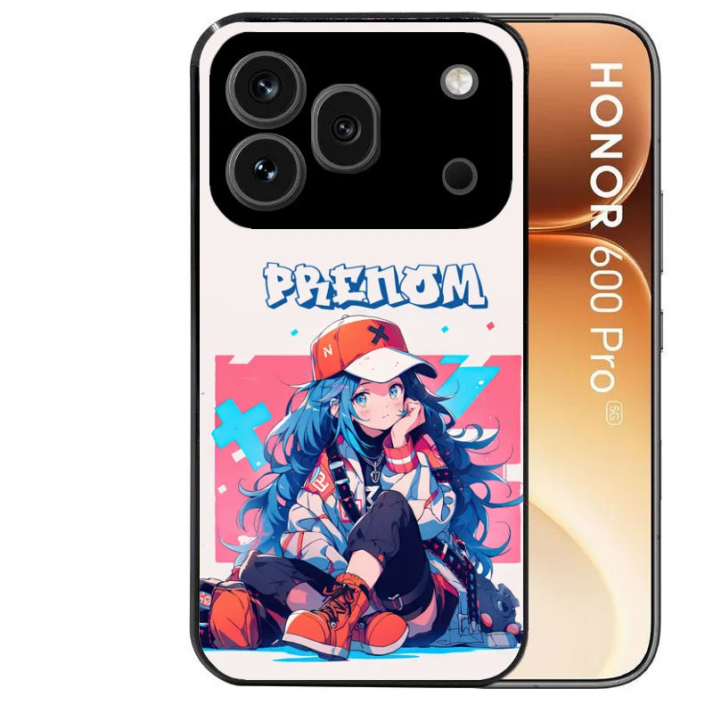 Coque noire taperso pour Honor 600 et 600 PRO avec motif anime casquette protection antichoc personnalisée