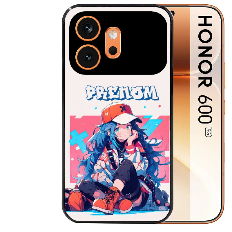 Coque noire taperso pour Honor 600 et 600 PRO avec motif anime casquette protection antichoc personnalisée