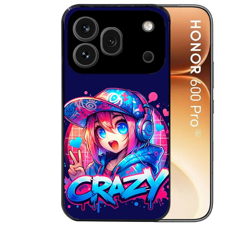 Coque noire taperso pour Honor 600 et 600 PRO avec motif anime crazy protection antichoc personnalisée