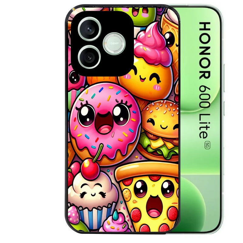 Coque noire pour Honor 600 LITE avec motif anime donut kawaii protection antichoc personnalisée