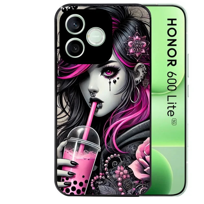 Coque noire pour Honor 600 LITE avec motif anime et gothic boba protection antichoc personnalisée