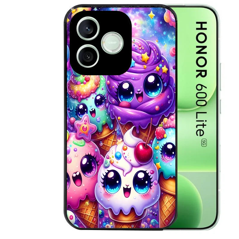 Coque noire pour Honor 600 LITE avec motif anime ice cream kawaii protection antichoc personnalisée