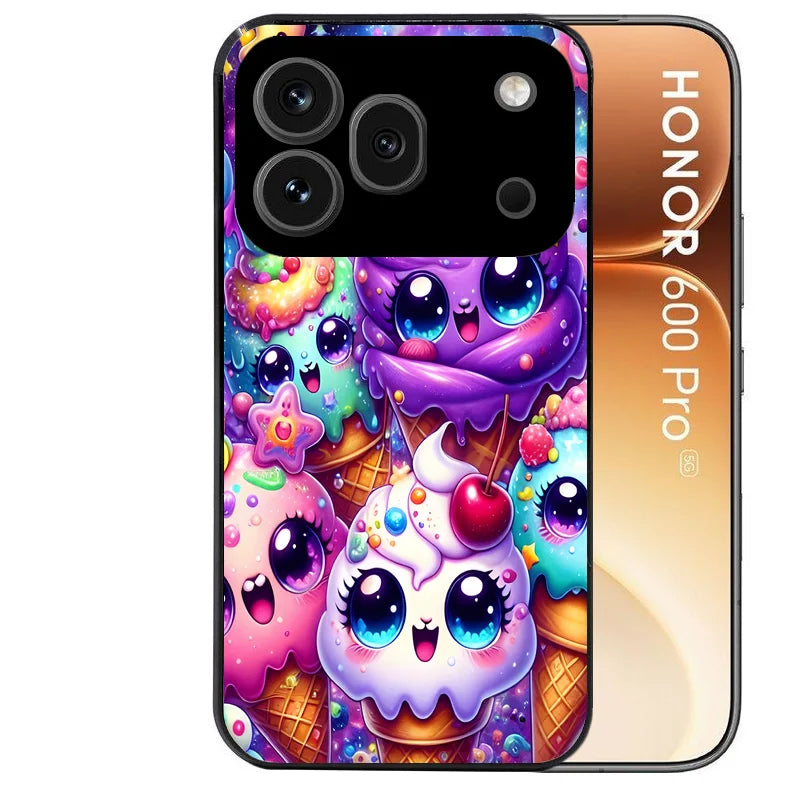 Coque noire taperso pour Honor 600 et 600 PRO avec motif anime ice cream kawaii protection antichoc personnalisée