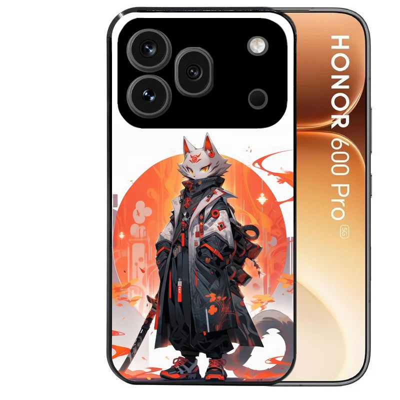 Coque noire taperso pour Honor 600 et 600 PRO avec motif anime chat japan protection antichoc personnalisée