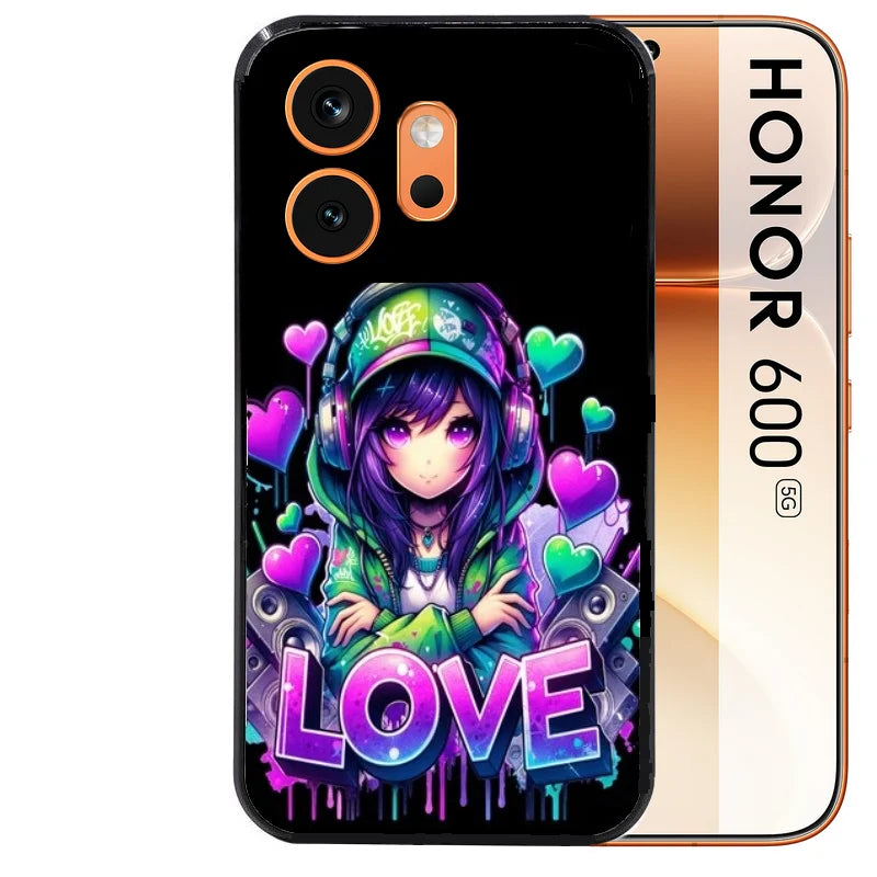 Coque noire taperso pour Honor 600 et 600 PRO avec motif anime manga et love protection antichoc personnalisée