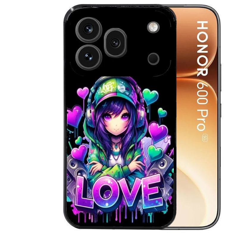 Coque noire taperso pour Honor 600 et 600 PRO avec motif anime manga et love protection antichoc personnalisée