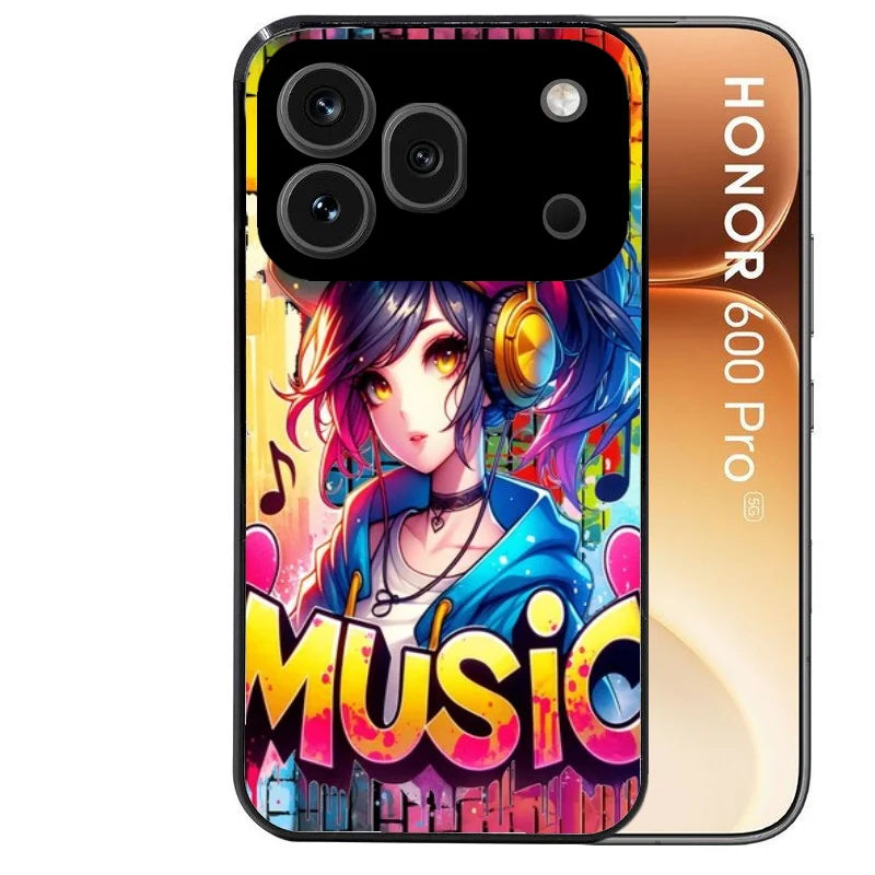 Coque noire taperso pour Honor 600 et 600 PRO avec motif anime manga et music protection antichoc personnalisée