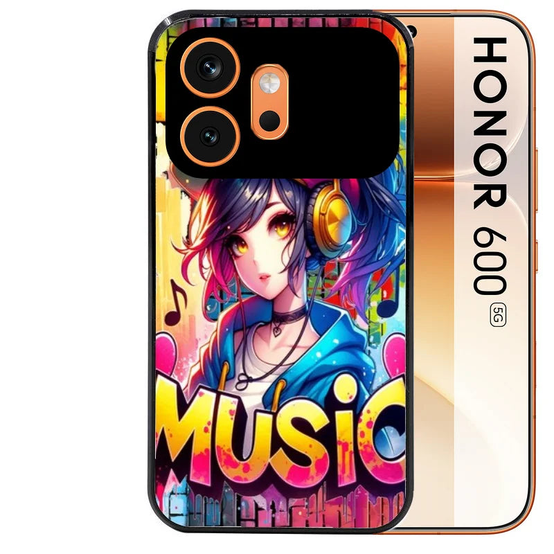 Coque noire taperso pour Honor 600 et 600 PRO avec motif anime manga et music protection antichoc personnalisée
