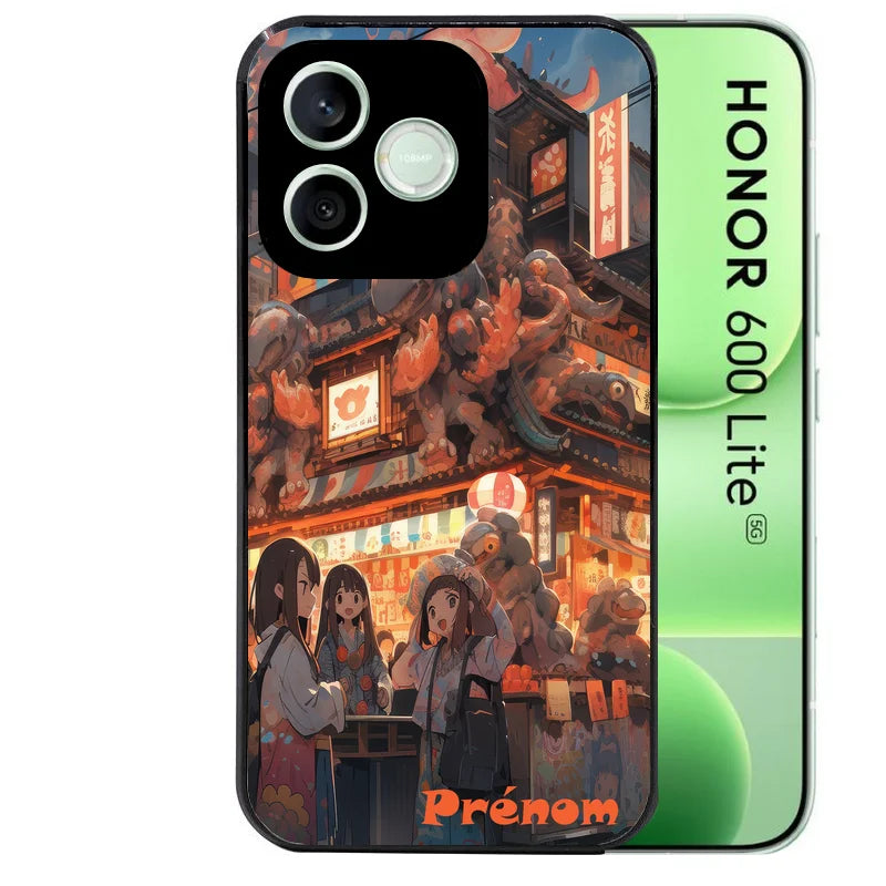 Coque noire pour Honor 600 LITE avec motif anime street japan personnalisée protection antichoc personnalisée