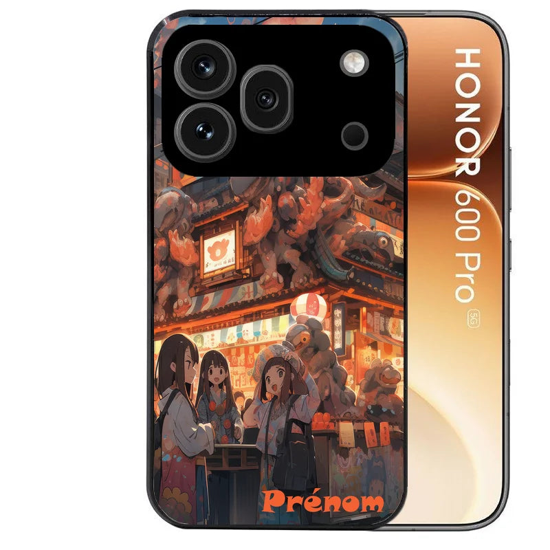 Coque noire taperso pour Honor 600 et 600 PRO avec motif anime street japan protection antichoc personnalisée