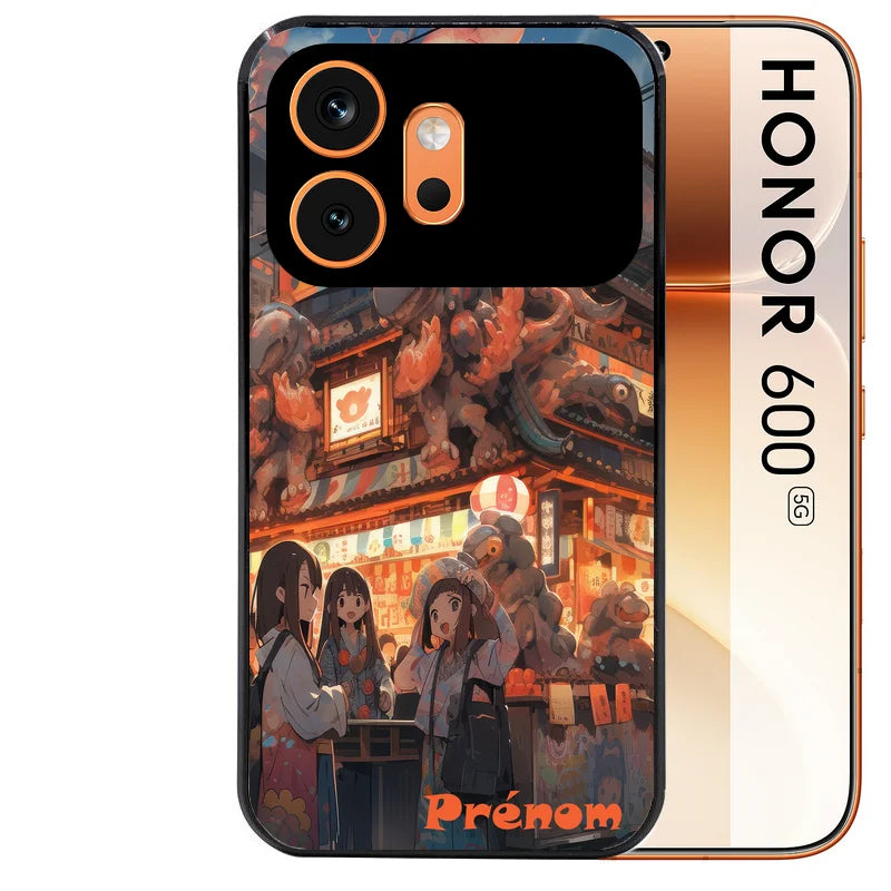 Coque noire taperso pour Honor 600 et 600 PRO avec motif anime street japan protection antichoc personnalisée