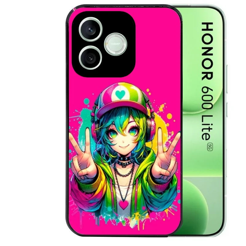 Coque noire pour Honor 600 LITE avec motif anime manga et tag protection antichoc personnalisée