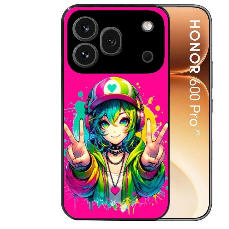 Coque noire taperso pour Honor 600 et 600 PRO avec motif anime manga et tag protection antichoc personnalisée