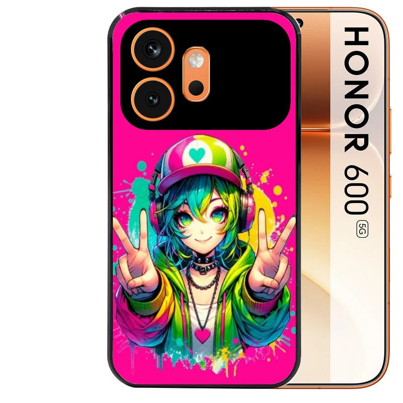 Coque noire taperso pour Honor 600 et 600 PRO avec motif anime manga et tag protection antichoc personnalisée