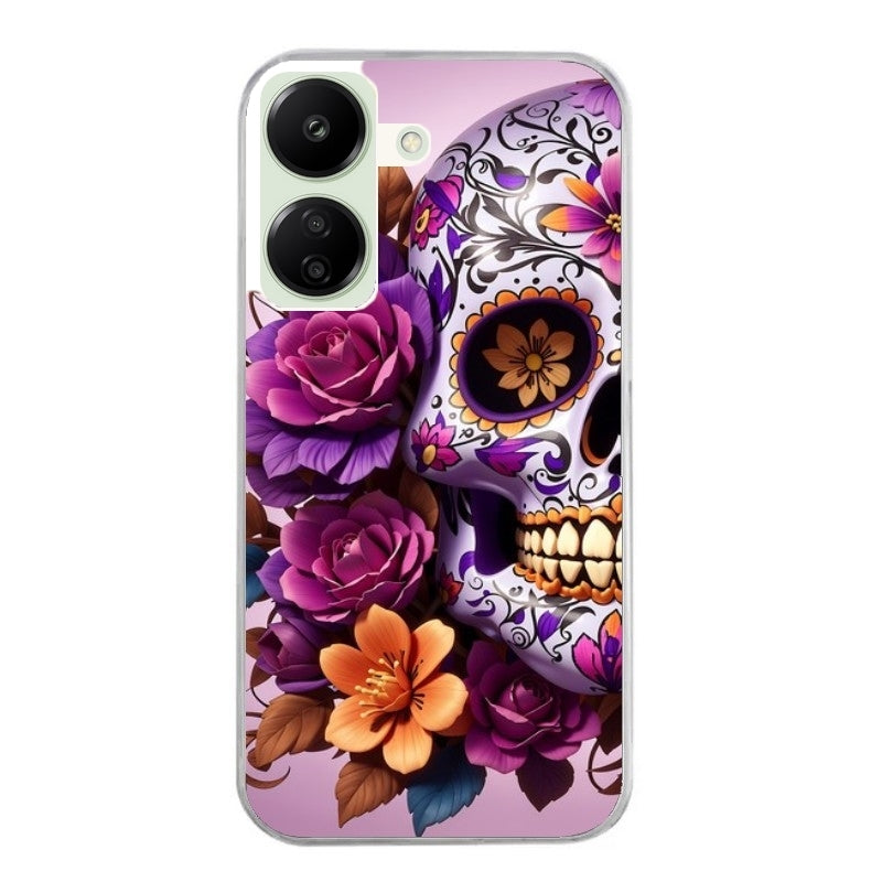 Coque taperso pour POCO C65 4G avec motif tete de mort calavera violette protection antichoc personnalisée