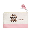 Pochette personnalisée motif chien leopard en toile et simili cuir personnalisée