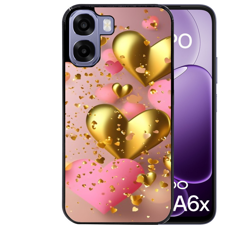 Coque noire taperso pour OPPO A6 A6X 4G et 5G avec motif coeur rose protection antichoc personnalisée