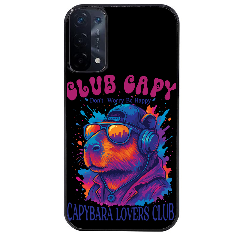 Coque noire taperso pour OPPO A54 et A74 5G avec motif capybara club protection antichoc personnalisée