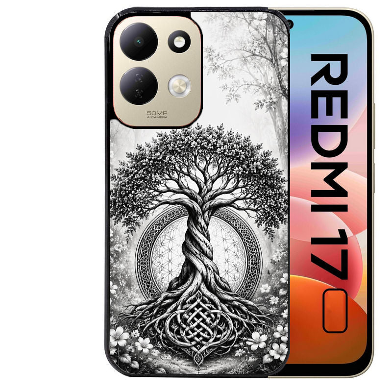 Coque pour Redmi 17 et 17C 4G 5G arbre de vie fleur