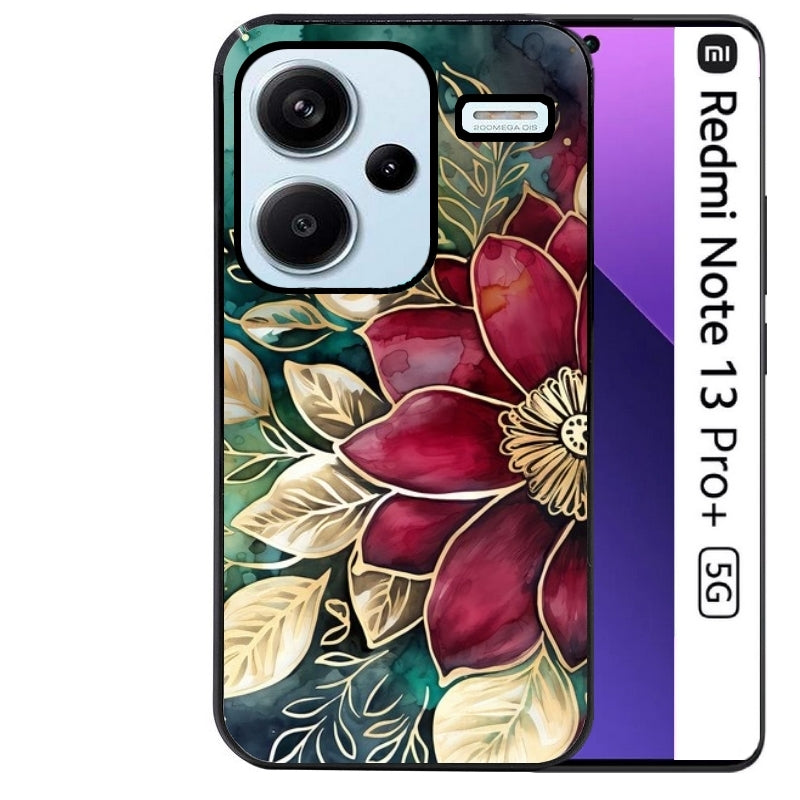 Coque noire taperso pour Redmi Note 13 PRO PLUS 5G avec motif fleur poinsettia style noel protection antichoc personnalisée