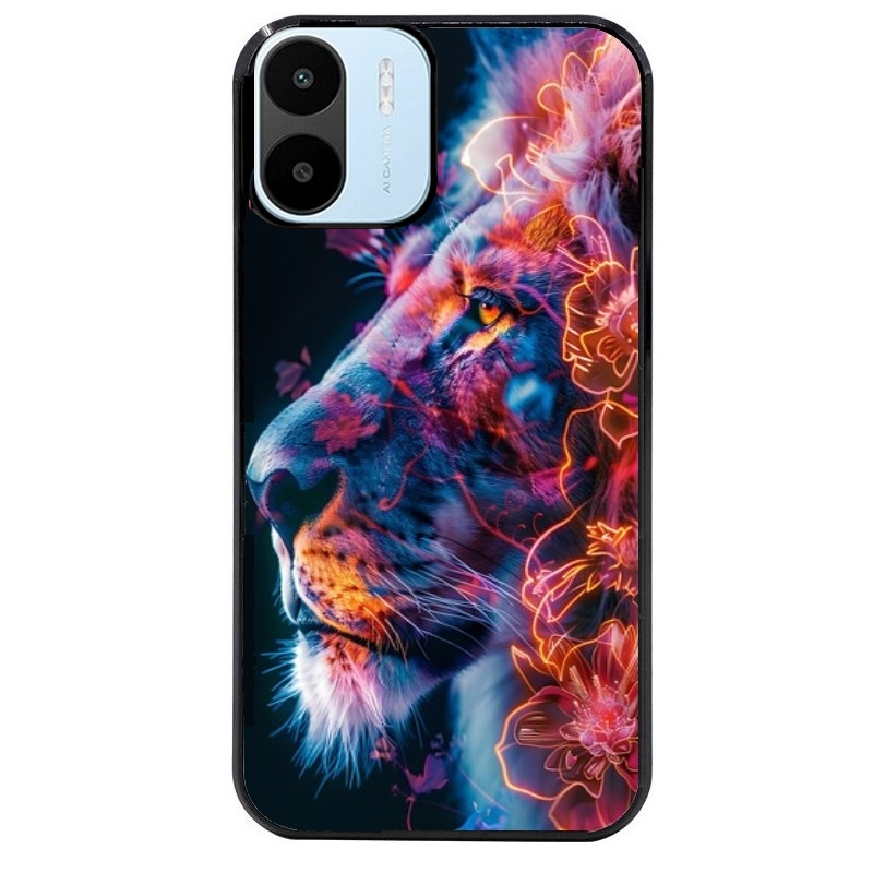 Coque noire taperso pour Redmi A1 et A2 avec motif lion fluo protection antichoc personnalisée