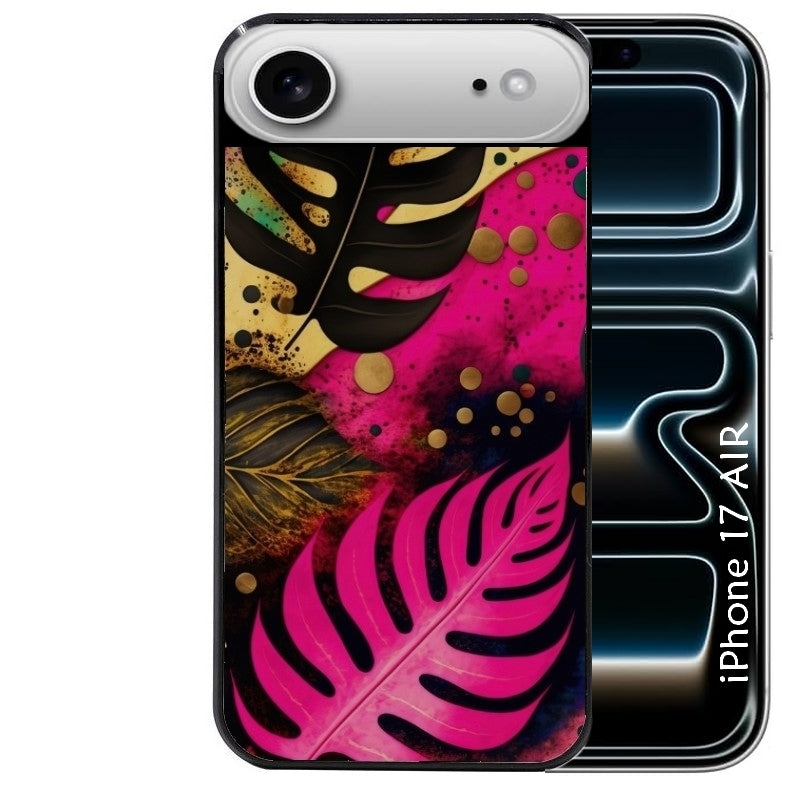 Coque noire taperso pour Iphone 17 17E AIR MAX PRO avec motif tropical rose et des fleurs protection antichoc personnalisée