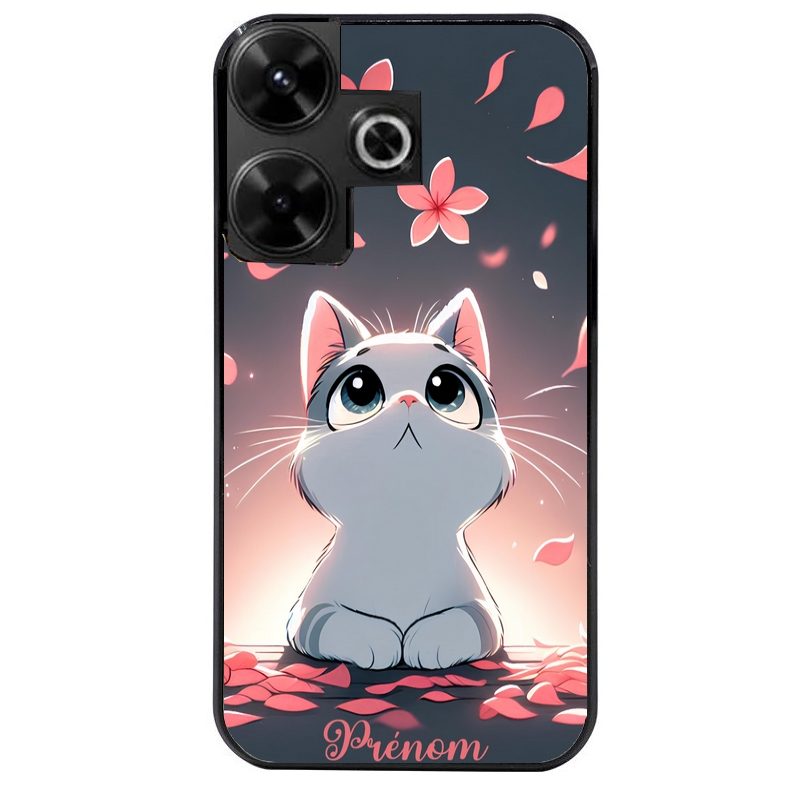 Coque noire taperso pour POCO M6 4G avec motif chat anime avec votre prenom protection antichoc personnalisée