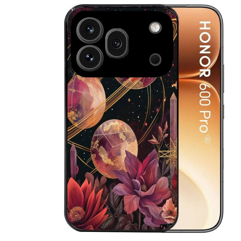 Coque noire taperso pour Honor 600 et 600 PRO avec motif astro et fleurs protection antichoc personnalisée