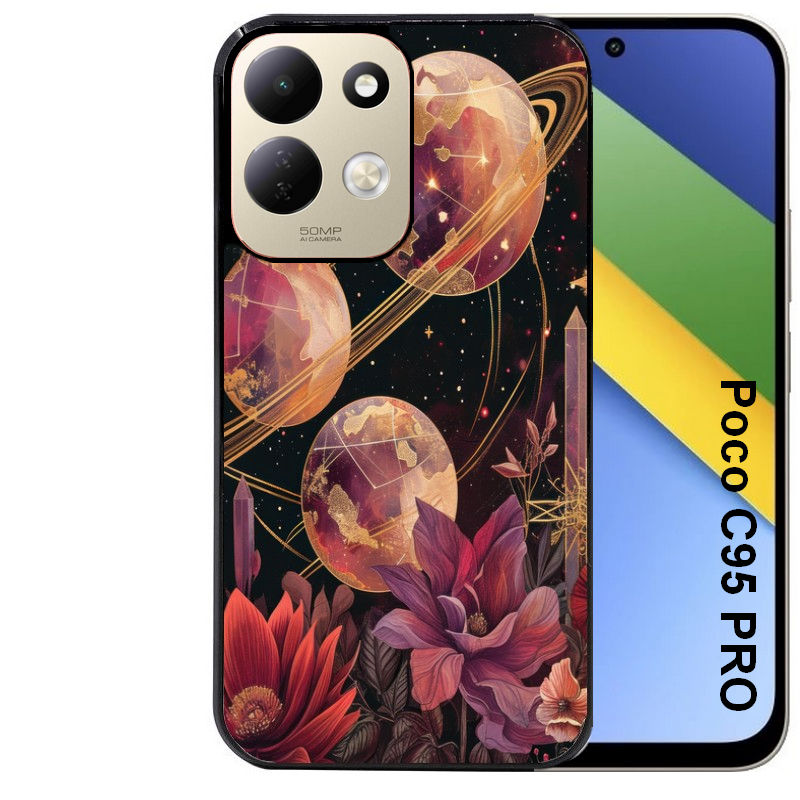 Coque pour POCO C95 PRO astro et fleurs