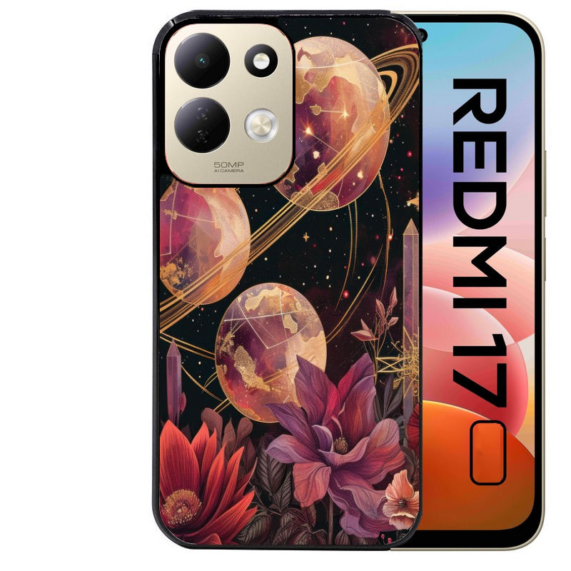 Coque pour Redmi 17 et 17C 4G 5G astro et fleurs