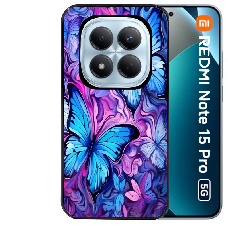 Coque noire taperso pour Redmi Note 15 et PRO PLUS 4G 5G avec motif papillon violet uv protection antichoc personnalisée