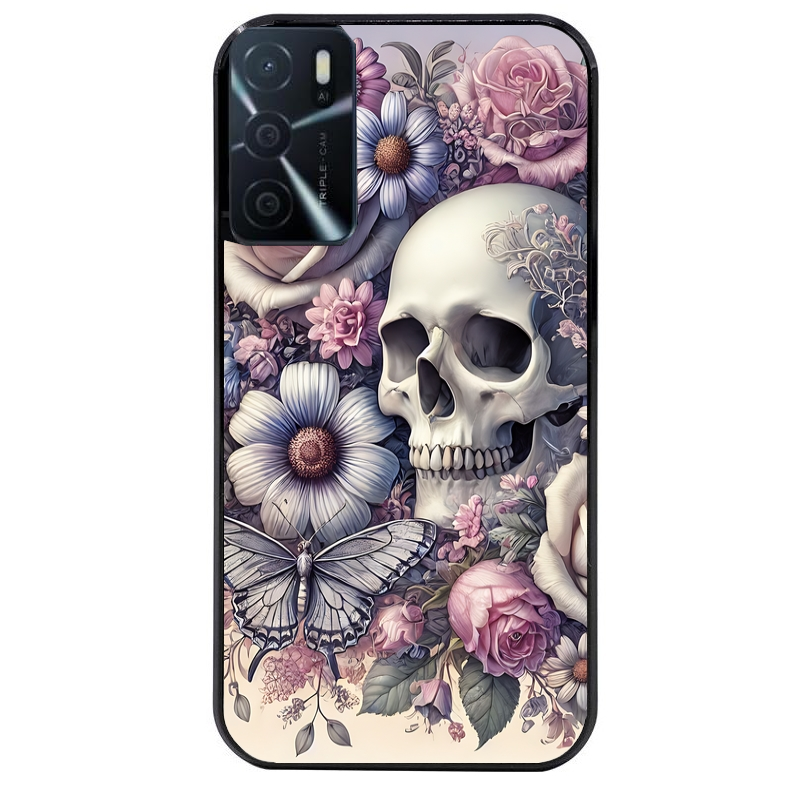 Coque noire taperso pour OPPO A16 et A16S avec motif tete de mort pastel protection antichoc personnalisée