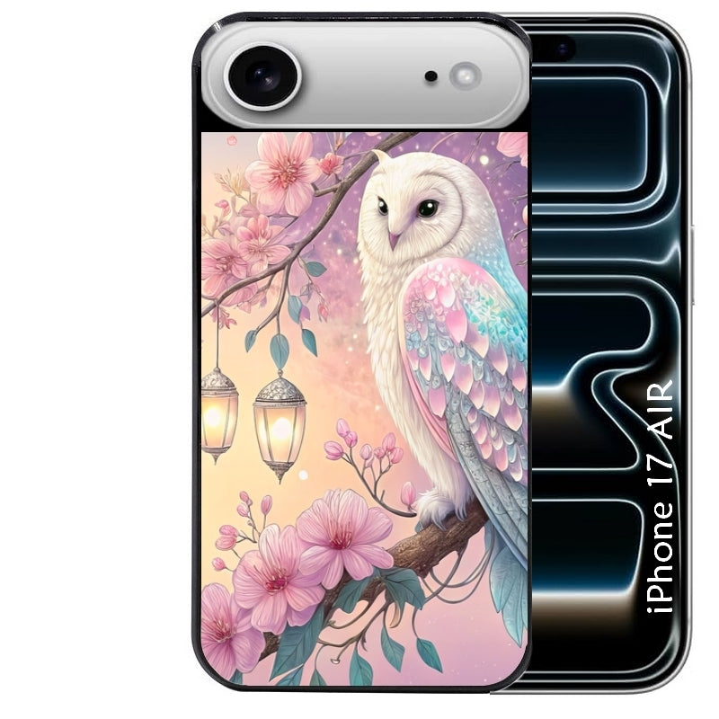 Coque noire taperso pour Iphone 17 17E AIR MAX PRO avec motif chouette cerisier protection antichoc personnalisée