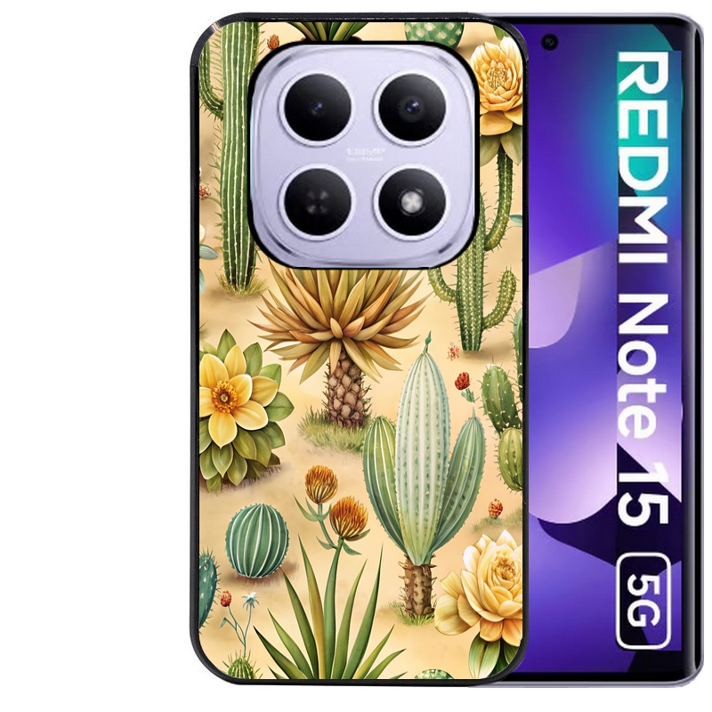 Coque noire taperso pour Redmi Note 15 et PRO PLUS 4G 5G avec motif cactus et succulent protection antichoc personnalisée