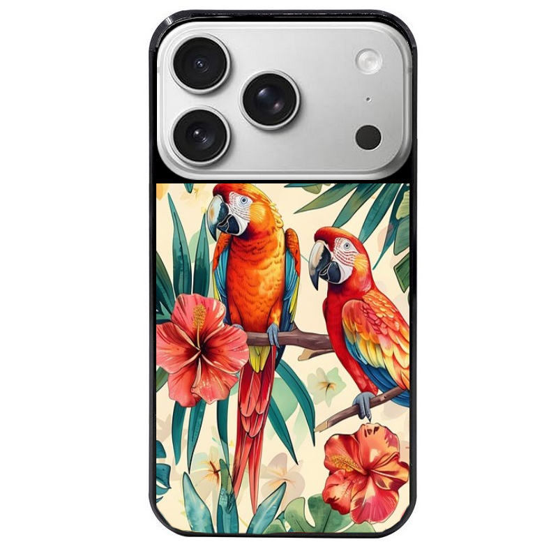 Coque noire taperso pour Iphone 17 17E AIR MAX PRO avec motif perroquet et fleurs protection antichoc personnalisée