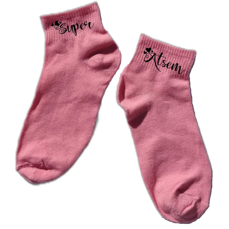 Chaussette courte super atsem disponible en blanc, rose, vert, jaune, violet et bleu