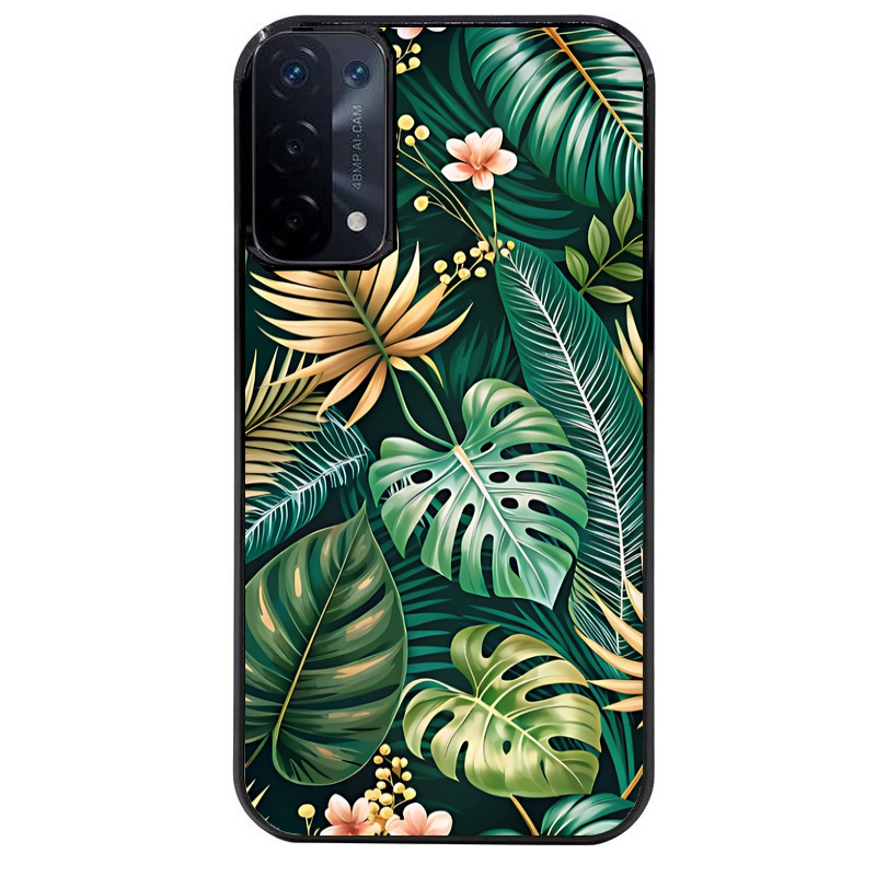 Coque noire taperso pour OPPO A54 et A74 5G avec motif jungle dore protection antichoc personnalisée