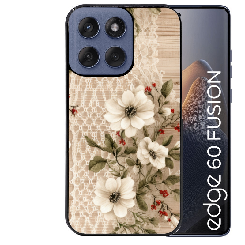 Coque noire taperso pour Moto Edge 60 et Neo Fusion Pro avec motif bois et dentelle 2 protection antichoc personnalisée