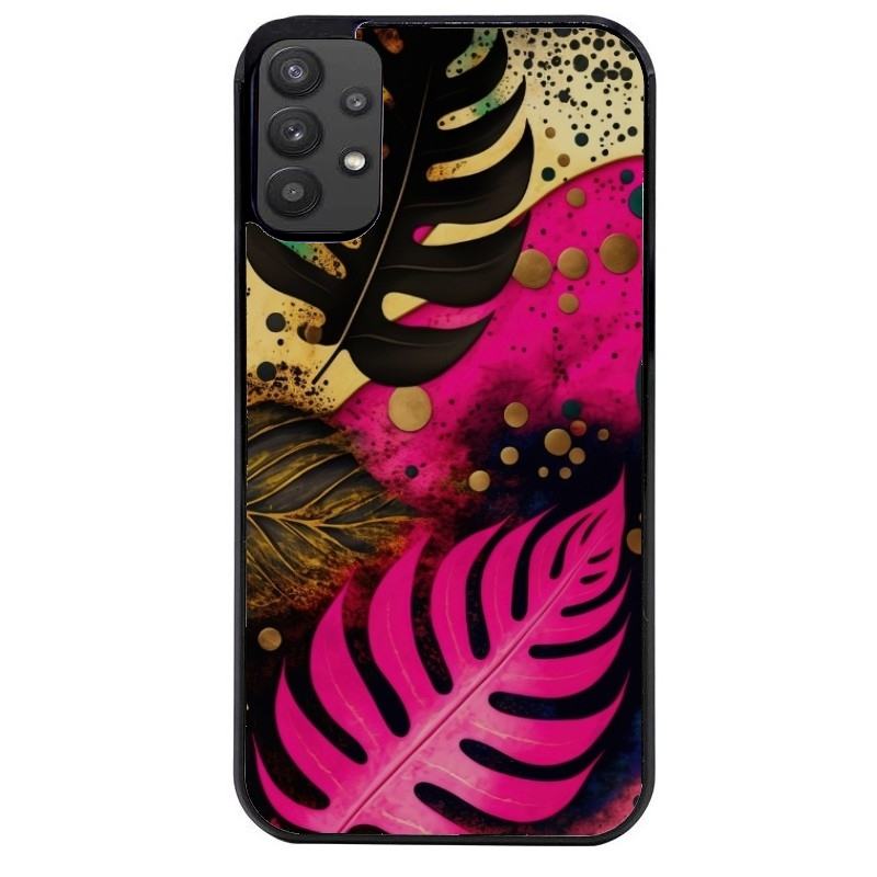 Coque noire taperso pour galaxy A22 A32 A52 A52S 4G 5G  avec motif tropical rose et des fleurs protection antichoc personnalisée