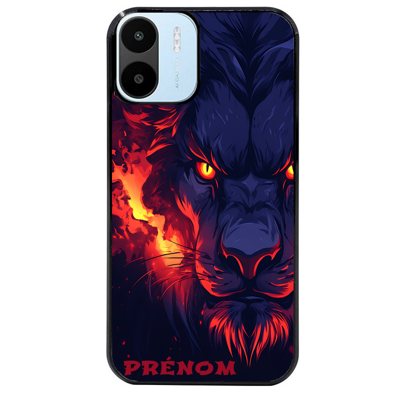 Coque noire taperso pour Redmi A1 et A2 avec motif lion anime protection antichoc personnalisée