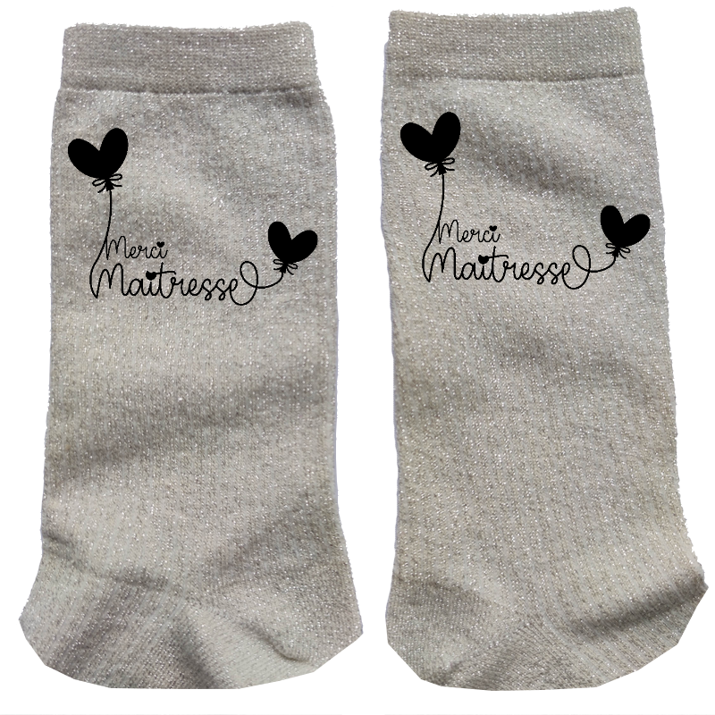 Chaussettes paillettes crème motif maitresse merci