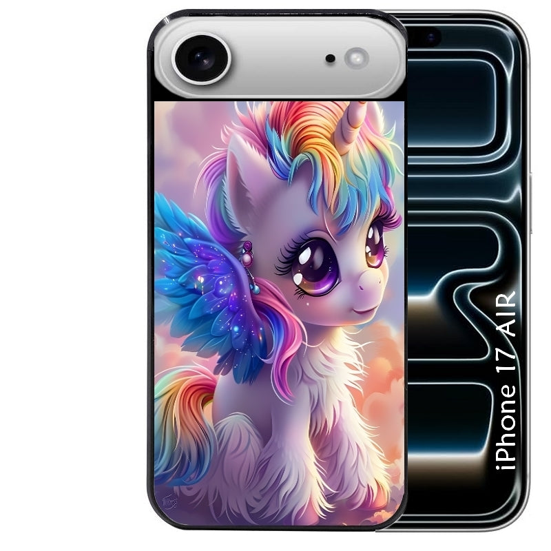 Coque noire taperso pour Iphone 17 17E AIR MAX PRO avec motif licorne style anime protection antichoc personnalisée