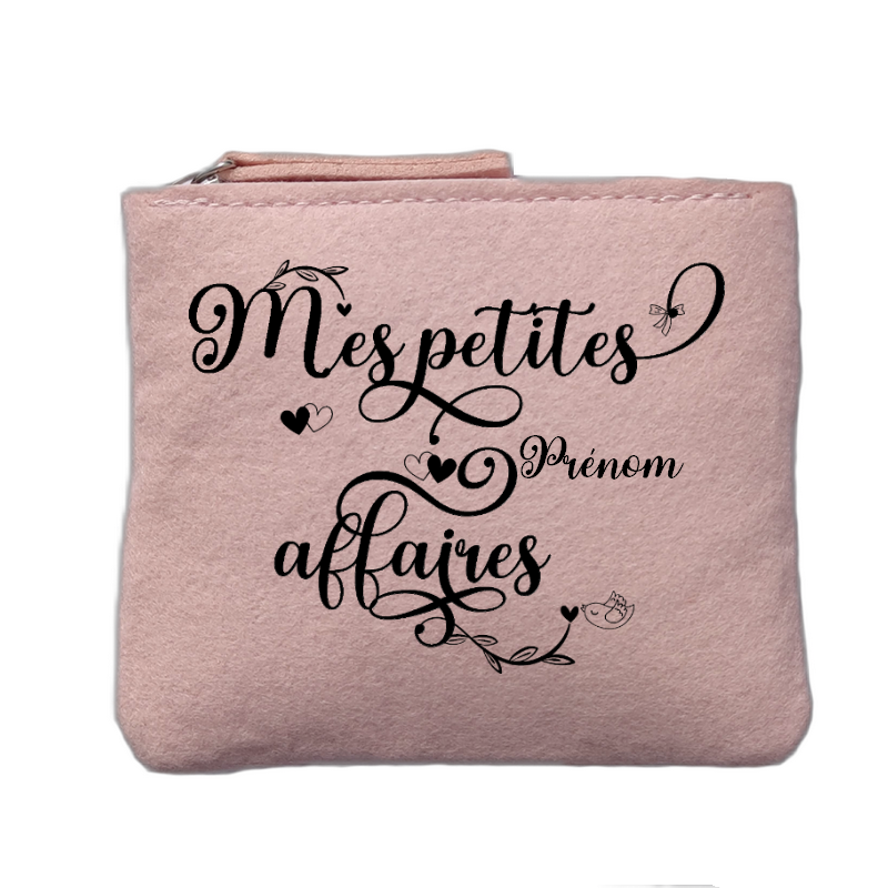 Porte monnaie personnalisé motif mes petites affaires rose clair en feutrine en feutrine
