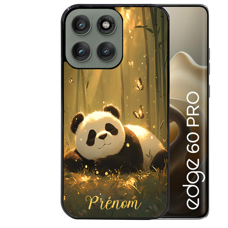Coque noire taperso pour Moto Edge 60 et Neo Fusion Pro avec motif panda et papillon personnalisee protection antichoc personnalisée