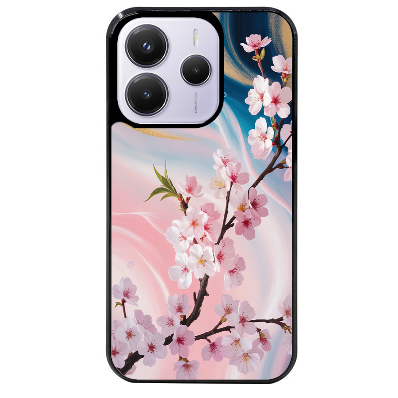 Coque noire taperso pour Redmi Note 14 et PRO PLUS 4G 5G avec motif marbre fleur cerisier protection antichoc personnalisée