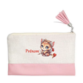 Pochette personnalisée motif chat cupidon en toile et simili cuir personnalisée