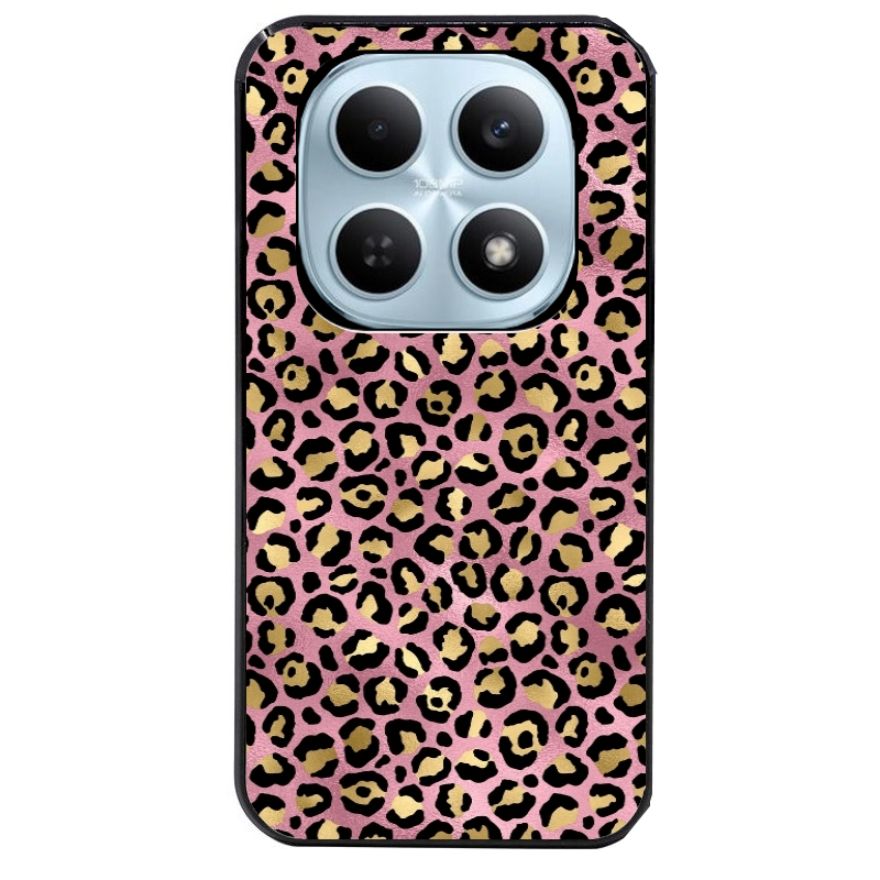 Coque noire taperso pour POCO M8 5G et PRO 5G avec motif leopard rose protection antichoc personnalisée
